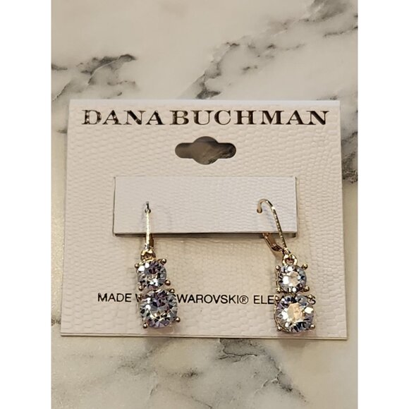Dana Buchman Gold Tone Drop Earrings With Swarovski Elements - Picture 1 of 6